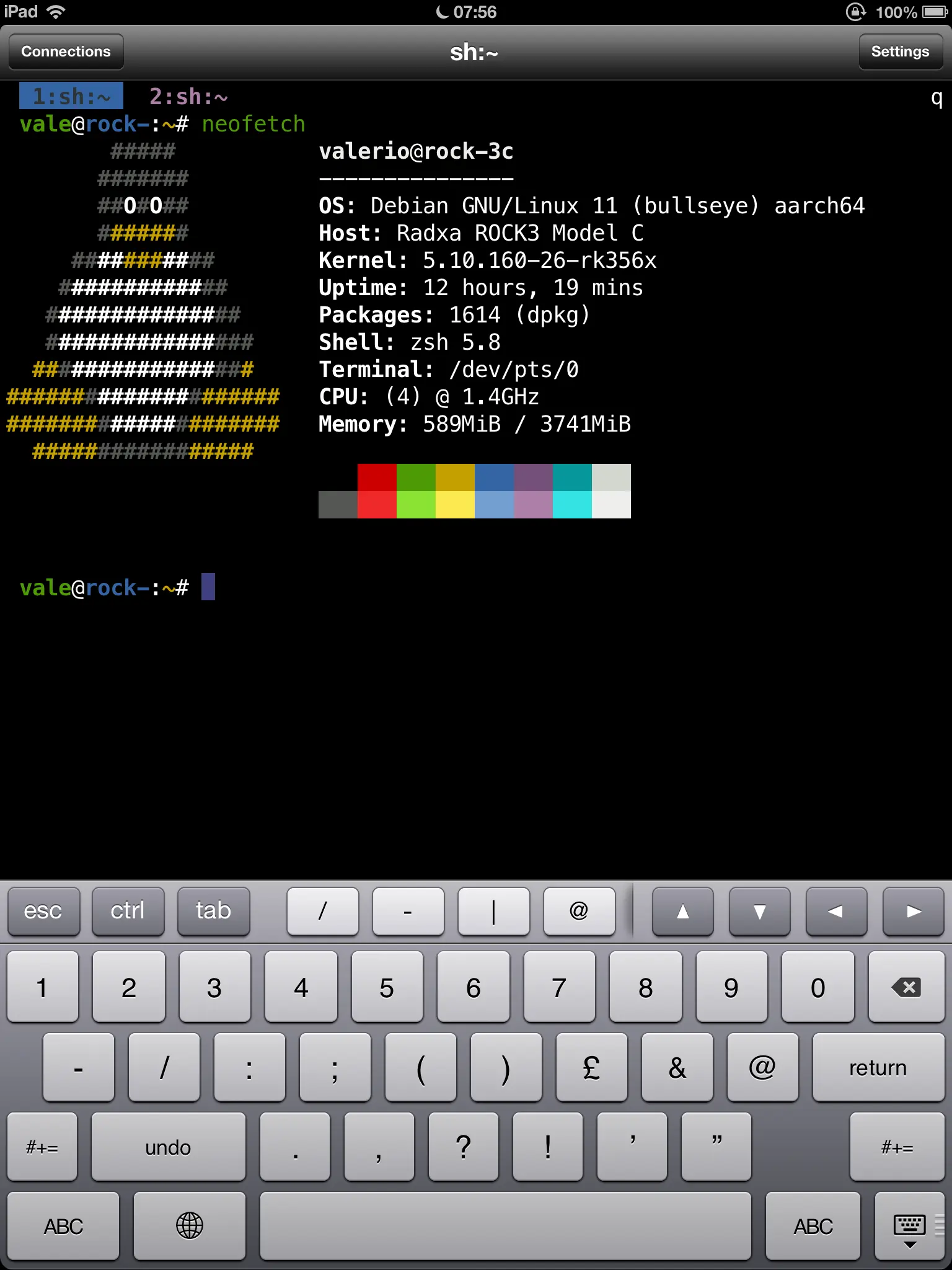 SSHing into the NAS from the Prompt app, first connecting through the SSH loopback.